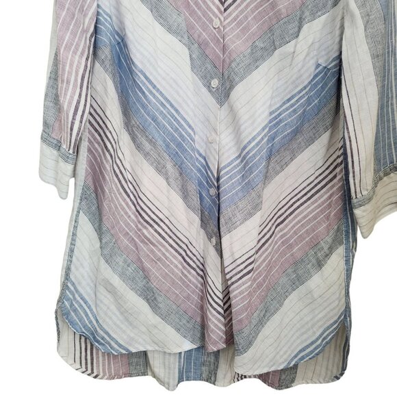 Chico’s 100% Linen Tunic Top Dress Women Size 2 L 12  No Iron‎ Stripe Cuffed - Picture 3 of 15